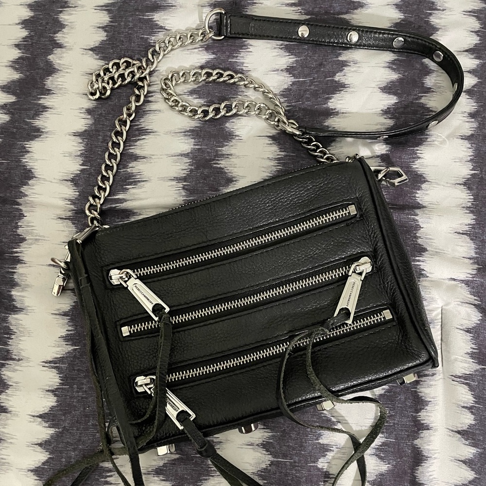 Rebecca Minkoff 5 zip black leather crossbody